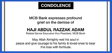 MCB Bank expresses profound grief on the demise of Haji Abdul Razzak Adam (Retired - SEVP, MCB)